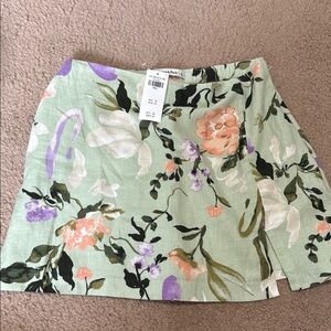 NWT Abercrombie & Fitch Green Floral Mini Skirt Linen